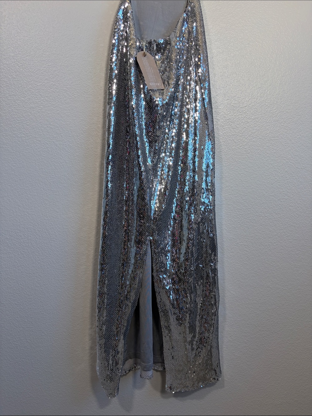 NWT MESHKI Adoria Sequin Cutout Maxi Dress in Silver - XS - Picture 7 of 9